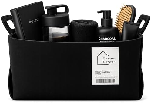 Black Felt Storage Basket with Handles, Foldable Fabric Bin Organizer | Collapsible Decorative Basket for Shelves, Closets, Toys & Nursery – Versatile Fabric Bin for Home, Bedroom and Playroom