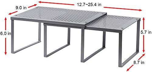 NEX Cabinet Organizer Shelf, Kitchen Counter Shelves Set of 2, Silver | Stackable & Expandable Spice Rack, Space-Saving Pantry Organizers Bathroom Countertop Storage, Metal