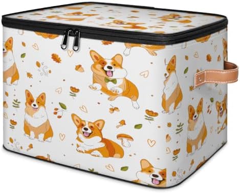 Funny Cute Dog Collapsible Fabric Storage Bin with Lid | Storage Basket, Foldable, Waterproof, Handle, Large, Closet Organizer, Home, Funny Animals Dog