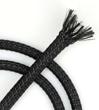 Braided Cable Management Sleeves, High Density PP Cotton Mixed PET Yarn Wire Loom for Automotive Wiring Harness & PC Computer Case Pets No Chew (Black Black, 4mm (5/32")-19ft)