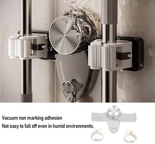 Yosoo Powerful Suction Cup Broom and Mop Gripper with Constructed from Premium PET, Easy Installation, Two Hangers for Bathroom, Kitchen, Office, Utility Room (Clear White)