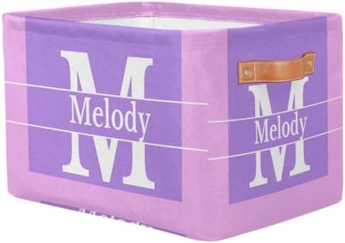 Custom Storage Baskets with Name, Initial Letter Purple with Pink