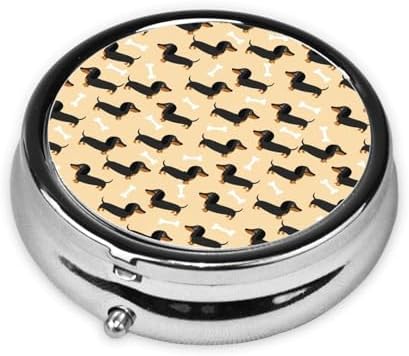 Compact Pill Case, Metal Round Holder for Supplements, Purse Pocket Organizer Travel Essential, Wiener Dog Doxie Dachshund Weiner Dog Pet Dogs