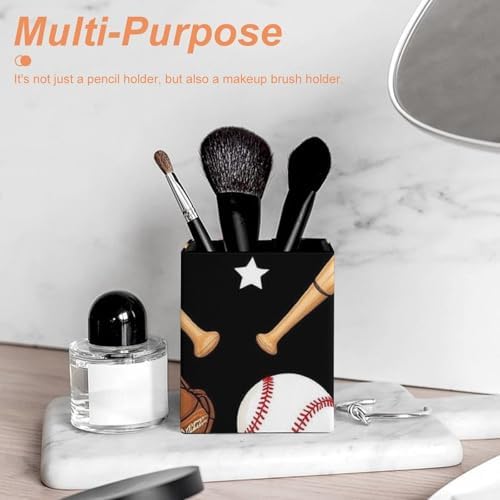 Fashion Office Pen Holder Unisex Durable Desktop Storage For Stationery & Tools Red Black Baseball