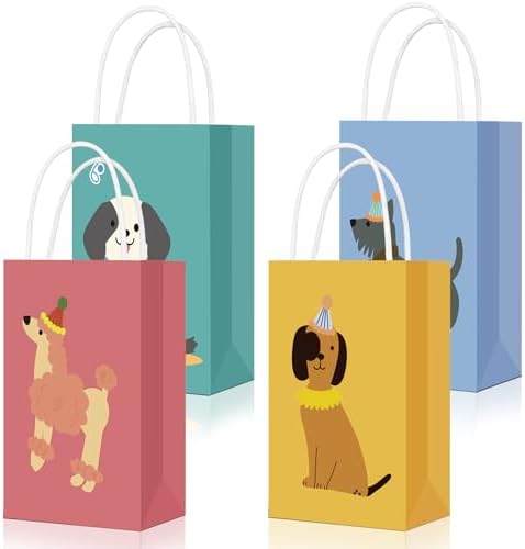 Trnayi 16 Pcs Pet Dog Themed Birthday Party Decorations Retro Puppy Party Favors Supplies 10.6 x 5.1x 3.1 Inches Cute Tote Bags Gift for Cookies Cupcakes Desserts Birthday Baby Shower Table Decor