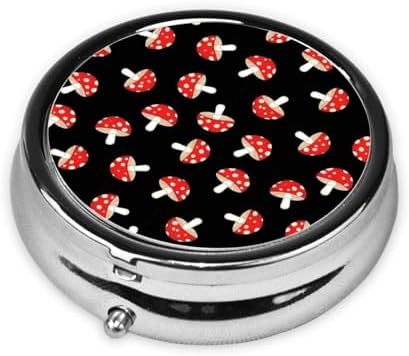 Mini Pill Box, Portable Round Organizer for Daily Vitamins, Travel Pill Case Pocket Purse Use, Waterproof Design for Men Women, Cute Cartoon Red Mushrooms