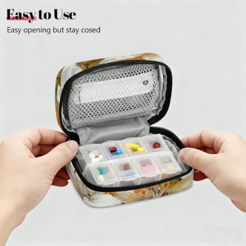 Travel Pill Organizer Vintage White Flower Small Pill Case