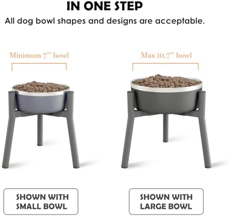 SHAINFUN Grey Metal Stand for Large Dogs, Adjustable Width Tall Elevated Bowls for 7-10.6" Dishes, Food Water Feeder, Raised Holder, 11" Tall (Bowl Not Included)