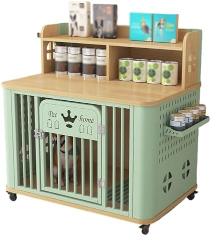 Portable Dog Crate with Storage for Cans, Dog Toilet Bottom & Universal Wheels – Ideal for Small & Medium Dogs – Grey & White Pet Travel Solution