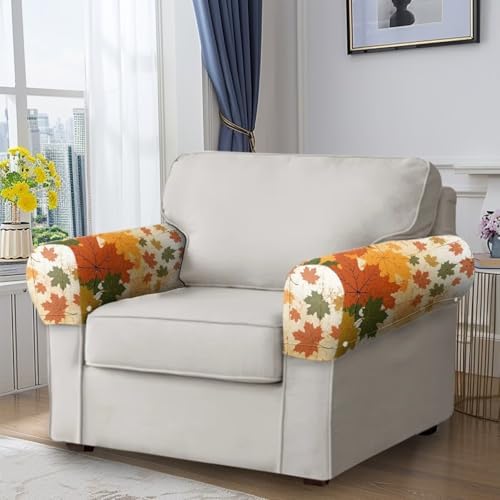 Couch Arm Covers for Sofa 2 Pack Fall Maple Leaf Couch Arm Covers Portable Furniture Covers Stretch Armrest Covers for Chairs/Sofas Fall Decoration
