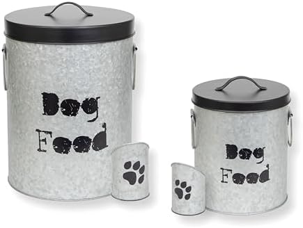 Medium & Small Dog 40lb & 20lb Pet Food Storage Canister with Scoop – Durable & Airtight for Freshnesss, Minimalist Design & Recyclable, Medium & Small Metal Container (Combo - Dog Bin - Med & Small)