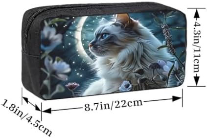 White Cat Large Pencil Case, Durable Pen Bag Zipper Organizer Pouch for Office Travel for Women Men