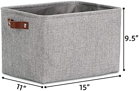 DULLEMELO Fabric Storage Basket for Shelves/Closets, Collapsible Rectangle Basket for Organizing Clothes, Toys, Towels, Books, Laundry, Nursery, Dog Toy Basket Empty (Gray)