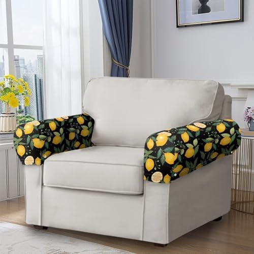 Lemon Couch Arm Covers for Sofa Soft Stretch Armrest Covers Recliner Arm Covers Furniture Protector Armchair Slipcovers for Recliner, Set of 2