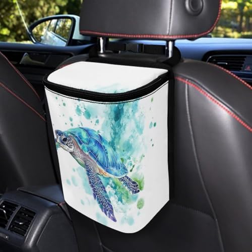 DISNIMO Tie Dye Sea Turtle Car Trash Can with Lid, Leak Proof Trash Bin Garbage Bag Collapsible Automatic Portable Trash Can, Easy to Clean, Used in Car Home Office