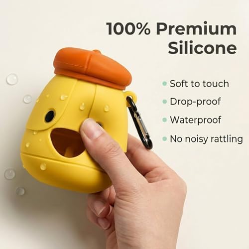 Dog Poop Bag Holder with Hands-Free Used Bag Clip & 1 Roll Bags | Cute silicone design with leash attachment and hands-free clip, making dog walking cleaner and more convenient outdoors