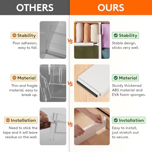 Lifewit 4" High Upgrade Drawer Divider, Adjustable Drawer Organizer Clothes | 8 Pack 11"-17" Expandable Beige Plastic Drawer Separator for Dresser, Kitchen, Closet, Nursery, Office Organization & Storage