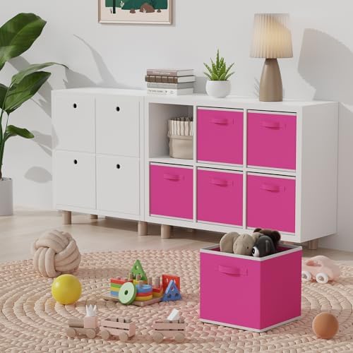 MAX Houser 6 Pack Foldable Fabric Storage Bins with Dual Handles, Pink | 6 pack cloth storage bins with dual carry handles, Foldable Storage Cubes Organizer Baskets, ideal for home bedroom closet