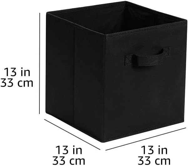 Amazon Basics Collapsible Fabric Storage Cube Bins Organizer with Handles, Organization Containers, Multifunctional, 13" x 13" x 13", Black, 6-Pack