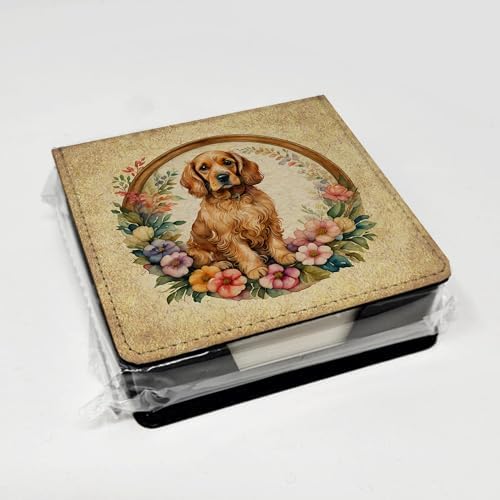 Caroline's Treasures Cocker Spaniel and Flowers PU Leather Note Paper Holder with Artist-Designed Cover, Desk Accessory, Office Gift