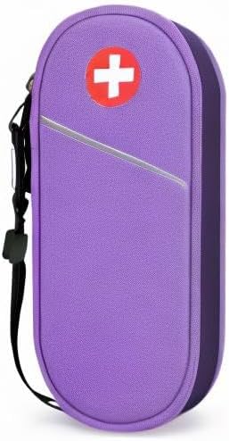 SITHON EpiPen Medical Carrying Case Insulated, Travel Medication Organizer Bag Emergency Medical Pouch Holds 2 EpiPens, Asthma Inhaler, Anti-Histamine, Auvi-Q, Allergy Medicine Essentials, Violet | Emergency Medical Travel Pouch Holds 2 EpiPens, Asthma...