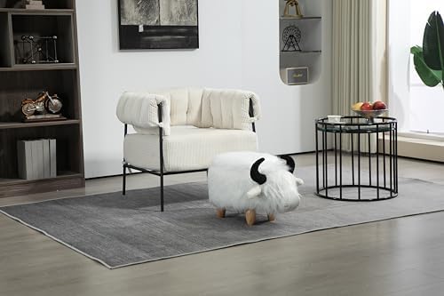 Home 2 Office Harry The Cow Ottoman with Storage for Bedroom Playroom or Recreation Room Decor Soft Animal-Shaped Furniture with Wooden Legs White
