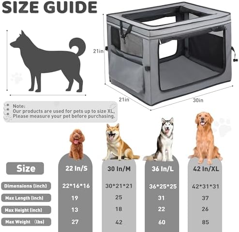 ZUKKA Collapsible Dog Crate for Medium Large Dogs Portable Waterproof Dog Crate Foldable Soft Kennel 3-Door and Mesh Windows for Indoor & Outdoor Travel,with Storage Bag