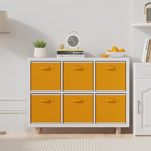 MAX Houser 6 Pack Foldable Fabric Storage Bins with Dual Handles, Yellow | 6 pack cloth storage bins with dual carry handles, Foldable Storage Cubes Organizer Baskets, ideal for home bedroom closet