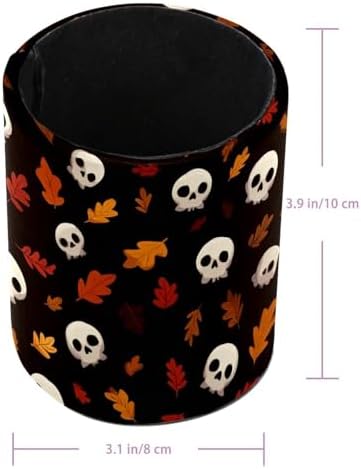 Faux Leather Pen Holder for Desk, Pencil Organizer Skull Pen Cup Desk Decor Makeup Brush Holder Storage for Office Home
