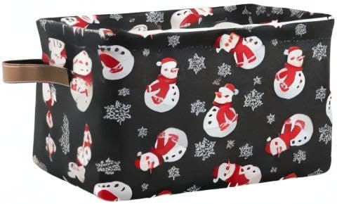Winter Snowman Snowflake Storage Basket Fabric Laundry Baskets Christmas Holiday Xmas Decorations Storage Boxes Organizer Bag for Baby Cloth Dog Toy Book Storage Cubes Shelf Closet Bins 16×12×8
