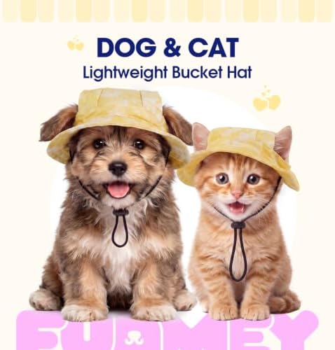 FUAMEY Dog Bucket Hat with Ear Holes Adjustable Sun Hats for Dogs Cats