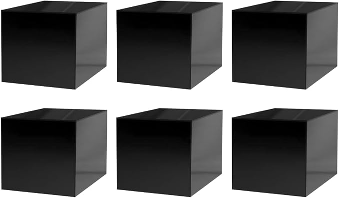 6 Pack 8 Inch Glossy Black Acrylic Display Box with One Open Side No Lid Versatile Square Lucite Merchandise Storage Bin or Retail Product Riser by Marketing Holders
