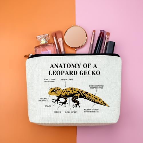 Gecko Lizard Gifts Leopard Gecko Makeup Bag Reptile Lover Gifts Animal Themed Cosmetic Bag Animal Lover Gift Reptile Geckos Owner Gift Travel Bag With Zipper(Anatomy Of A Leopard Geckos White Bag