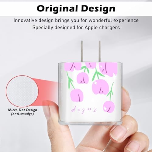 Cute DIY Cable Protector for iPhone Adapter Charger with Purple Tulips Flowers Design, Soft TPU Clear Cord Wire Saver Data Line Cable Case Charger Protector for iPhone 11 12 13 14 15 Pro Max