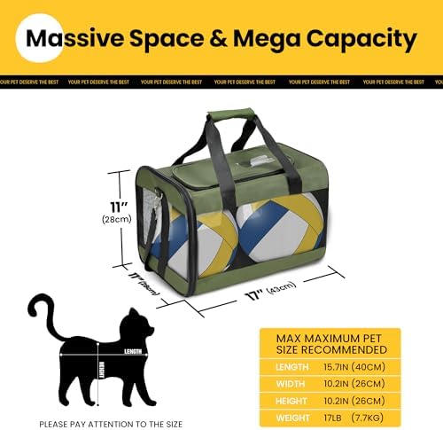 Conlun Cat Carrier Airline Approved, Soft-Sided Dog Carrier with Inner Safety Leash, Pet Transport Carrier for Small-Medium Cats Puppies up to 15 Lbs, Collapsible Travel Kitten Carrier Bag -Green M | Airline Approved,with Inner Safety Leash,Collapsible...