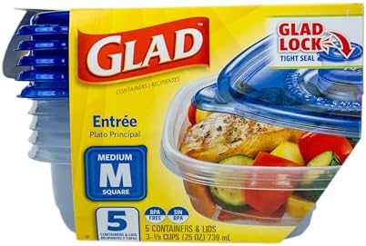 Glad GladWare Entree Food Storage Containers, Medium, 25 Oz, 5 Count, 6-Pk | Lock-tight seal for meal prep and lunches; microwave and dishwasher safe