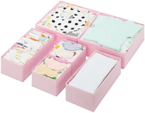 GRANNY SAYS Drawer Organizer Clothes, 6 Pack Dresser Organizer Bins for Nursery, Closet Organization and Storage Dividers for Clothing, Baby Clothes, Underwears, Pink