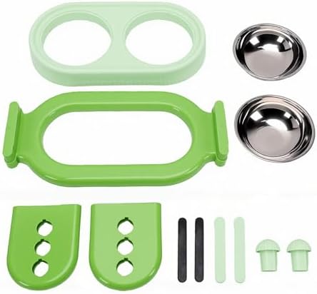 Pssopp Cat Feeding Station Adjustable Elevated Cat Bowl, Anti Vomiting Slanted Tilted Double Bowls Design Food and Water Dispenser Stand for Indoor Pets Supplies (Green)