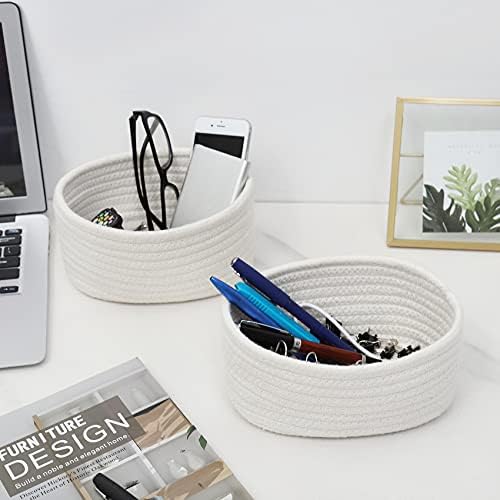 【2 Pack】 ABenkle Small Storage Baskets, Natural Cotton Rope Woven Baskets for Organizing, Tiny Oval Storage Easter Baskets, Small Basket, Cat Dog Toy Baskets, Bathroom Organization Bin