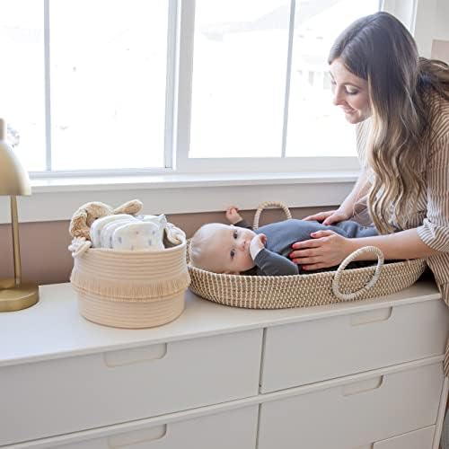 NaturalCozy 3-Piece Boho Decor Storage Basket Set – Cotton Rope Woven Baskets for Organizing! Small Basket for Baby Stuff, Baby Shower, Gift Basket, Nursery Basket, Planter, Toy Basket, Shelves