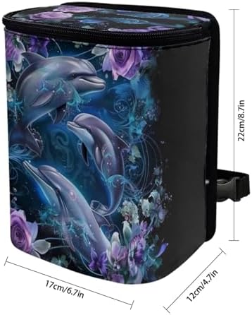 DISNIMO Blossom Dolphin Car Trash Can with Lid Collapsible Reusable Car Garage Bag Trash Bin, Automotive Garbage Can,Car Accessories Interior Car Organizer, Black