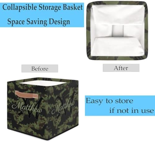 Personalized Storage Baskets for Organizing, Foldable Storage Bins with Handles Custom Cute Basket for Boys, Girls, Pet, Clothes, Blanket, Bedroom Nursery Toy Storage Gift,13 x13 x13 In, Camouflage