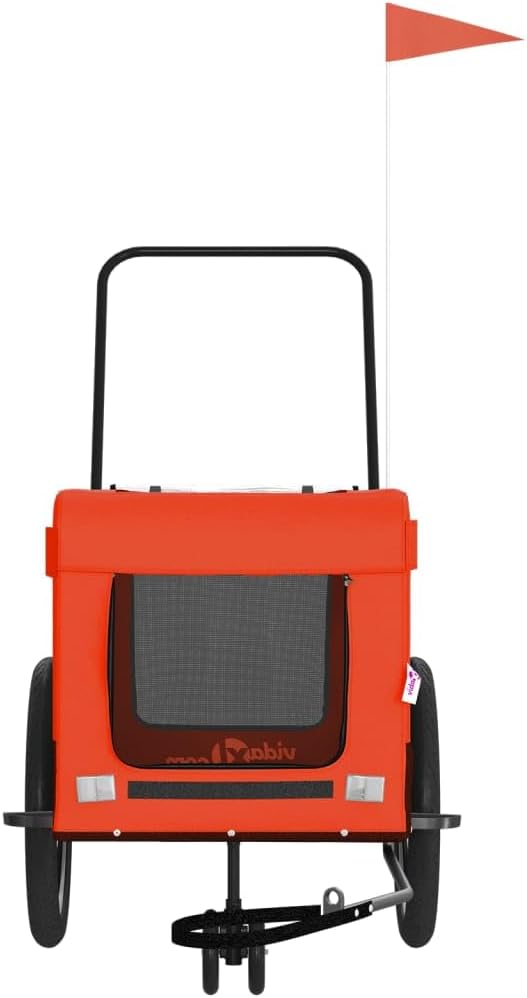 Pet Bike Trailer for Small Dogs, Foldable Bicycle Cargo Trailer with Iron Frame and Oxford Fabric, Includes Mesh Windows, Reflectors and Flag for Safety
