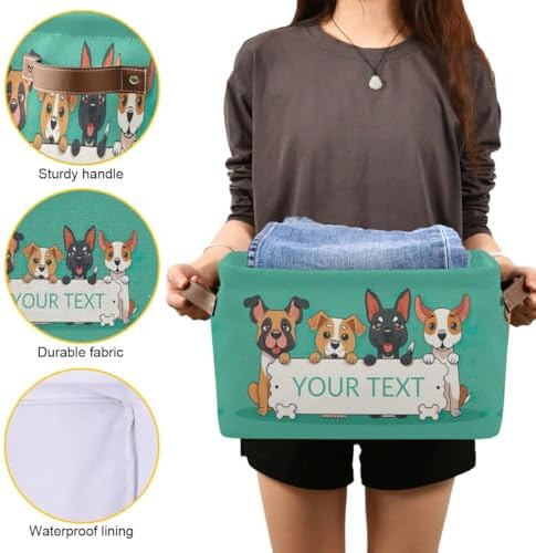 Personalized Dog Storage Basket with Handles, Customized Pet's Name Foldable Storage Bins Organizer Bag for Coats, Blankets, Clothes, 1PC