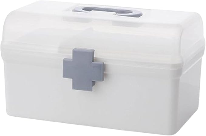 Portable First Aid Carrying Case Organizer Bin Medicine Storage Box with Organizing Holder with Handle Stationery, Clear, 21.2x12x12.5CM