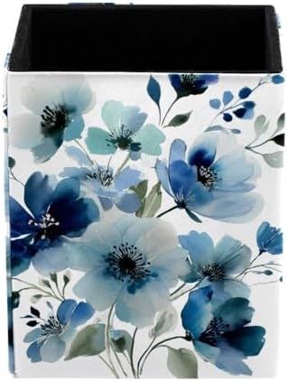 Watercolor Flowers Pen Holder for Desk Decor, Rectangular PVC Leather Pencil Cup for Desk Pen Organizer, Makeup Brush Holder for School, Home, Office