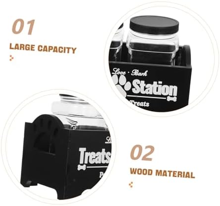 BESPORTBLE 1 Set Dog Food Storage Box Dog Treats Farmhouse Treat Container Food Jar Container Snack Pet Treat Holder Tabletop Bin Treat Container Holder Accessory Black Wooden