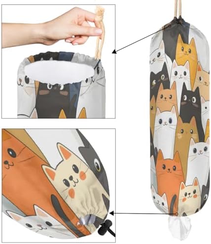 Pardick Plastic Bag Holder Cute Cartoon Cats Wall Mount Grocery Bag Holder Wasgable Plastic Bag Dispenser Garbage Bag Organizer for Home Kitchen Decor, Gifts for Women Mom Family Friends,A-1