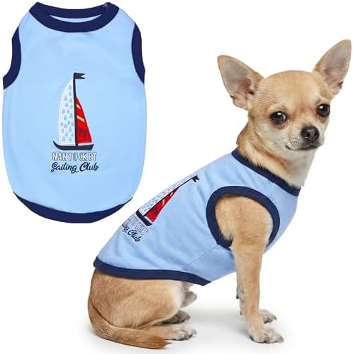 Parisian Pet Dog Shirt – 100% Cotton Shirts for Small Dogs – Nautical Sleeveless Puppy Vest – Lightweight and Breathable Pet Apparel – Pullover Summer Dog Clothes - Stretchy Funny T Shirts for Dogs