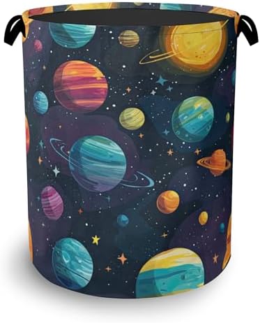 Celestial Planet Laundry Basket,Foldable with Handles Tote Bag Oxford Cloth for Bathroom Bedroom Dirty Clothes Storage Bucket 16" x 20.8"